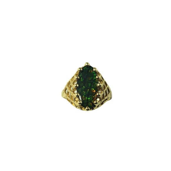 Vintage 10K YG Ammonite Triplet Cathedral Style Ring 9 JAGi Certified #15246